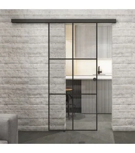 Glasschiebetür BLACK-LINE Loft Schwarzlack 07 Auf Klarglas