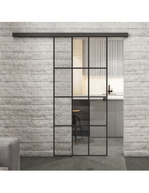 Glasschiebetür BLACK-LINE Loft Schwarzlack 10 Auf Klarglas