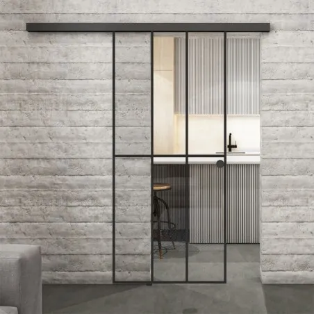 Glasschiebetür BLACK-LINE Loft Schwarzlack 12 Auf Klarglas