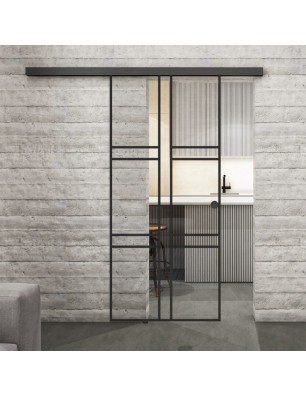 Glasschiebetür BLACK-LINE Loft Schwarzlack 14 Auf Klarglas