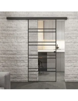 Glasschiebetür BLACK-LINE Loft Schwarzlack 16 Auf Klarglas