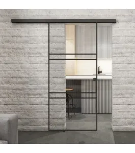 Glasschiebetür BLACK-LINE Loft Schwarzlack 17 Auf Klarglas
