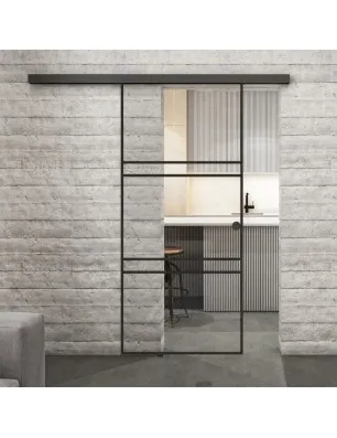 Glasschiebetür BLACK-LINE Loft Schwarzlack 17 Auf Klarglas