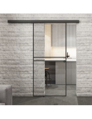 Glasschiebetür BLACK-LINE Loft Schwarzlack 18 Auf Klarglas