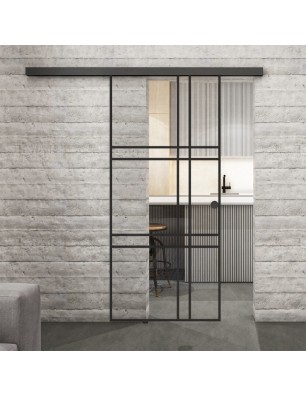 Glasschiebetür BLACK-LINE Loft Schwarzlack 20 Auf Klarglas