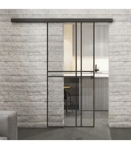 Glasschiebetür BLACK-LINE Loft Schwarzlack 21 Auf Klarglas