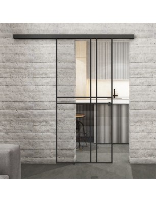 Glasschiebetür BLACK-LINE Loft Schwarzlack 21 Auf Klarglas