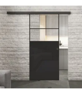 Glasschiebetür BLACK-LINE Loft Schwarzlack 22 Auf Klarglas