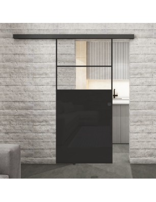 Glasschiebetür BLACK-LINE Loft Schwarzlack 22 Auf Klarglas