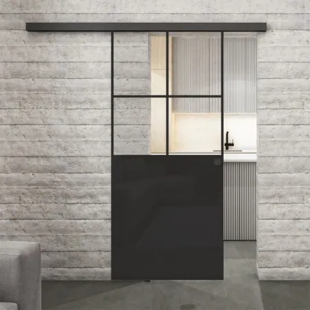 Glasschiebetür BLACK-LINE Loft Schwarzlack 24 Auf Klarglas