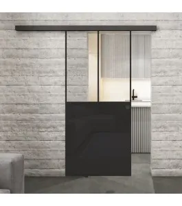 Glasschiebetür BLACK-LINE Loft Schwarzlack 26 Auf Klarglas