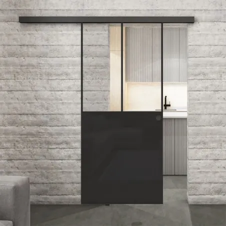 Glasschiebetür BLACK-LINE Loft Schwarzlack 26 Auf Klarglas