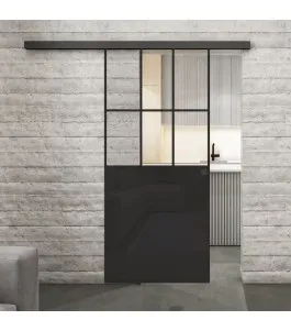 Glasschiebetür BLACK-LINE Loft Schwarzlack 28 Auf Klarglas