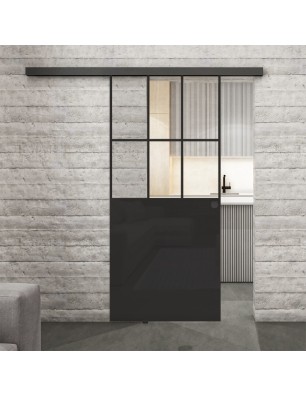 Glasschiebetür BLACK-LINE Loft Schwarzlack 28 Auf Klarglas