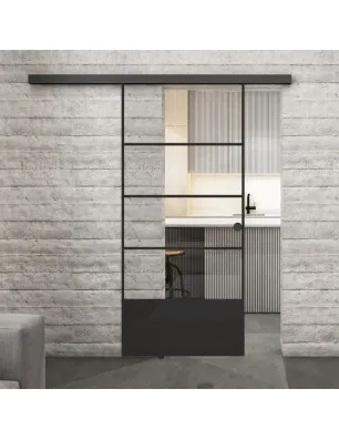 Glasschiebetür BLACK-LINE Loft Schwarzlack 31 Auf Klarglas