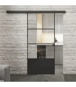 Glasschiebetür BLACK-LINE Loft Schwarzlack 32 Auf Klarglas