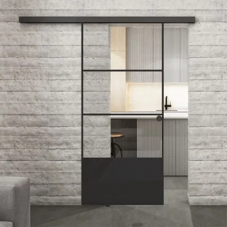 Glasschiebetür BLACK-LINE Loft Schwarzlack 32 Auf Klarglas