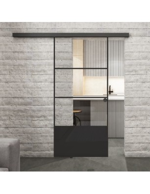 Glasschiebetür BLACK-LINE Loft Schwarzlack 32 Auf Klarglas