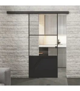 Glasschiebetür BLACK-LINE Loft Schwarzlack 33 Auf Klarglas