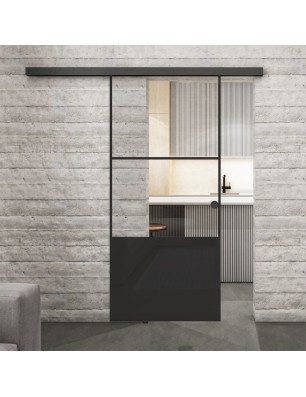 Glasschiebetür BLACK-LINE Loft Schwarzlack 33 Auf Klarglas
