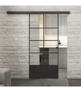 Glasschiebetür BLACK-LINE Loft Schwarzlack 34 Auf Klarglas