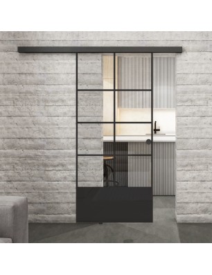 Glasschiebetür BLACK-LINE Loft Schwarzlack 34 Auf Klarglas