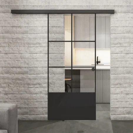 Glasschiebetür BLACK-LINE Loft Schwarzlack 35 Auf Klarglas
