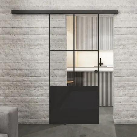 Glasschiebetür BLACK-LINE Loft Schwarzlack 36 Auf Klarglas