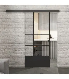 Glasschiebetür BLACK-LINE Loft Schwarzlack 37 Auf Klarglas