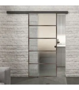 Glasschiebetür BLACK-LINE Loft Rosteisen Genietet 01 Blickdicht