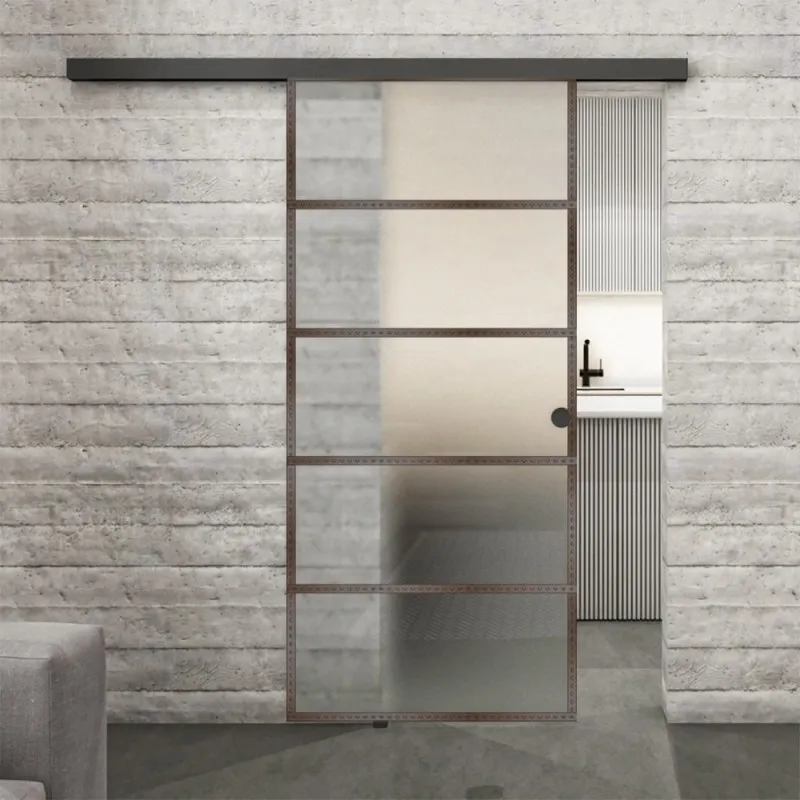 Glasschiebetür BLACK-LINE Loft Rosteisen Genietet 01 Blickdicht