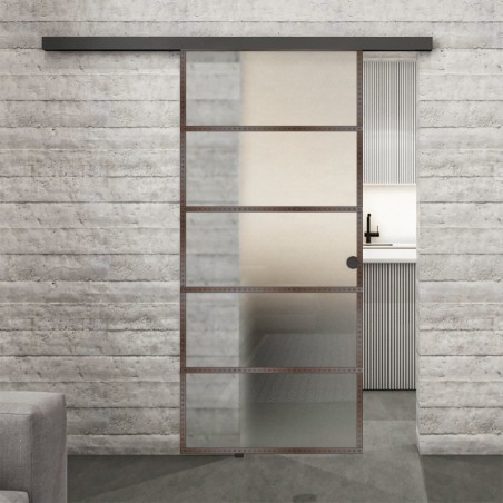 Glasschiebetür BLACK-LINE Loft Rosteisen Genietet 01 Blickdicht