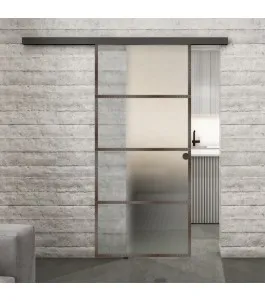 Glasschiebetür BLACK-LINE Loft Rosteisen Genietet 02 Blickdicht