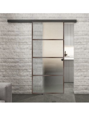 Glasschiebetür BLACK-LINE Loft Rosteisen Genietet 02 Blickdicht
