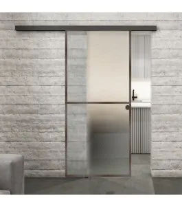 Glasschiebetür BLACK-LINE Loft Rosteisen Genietet 04 Blickdicht