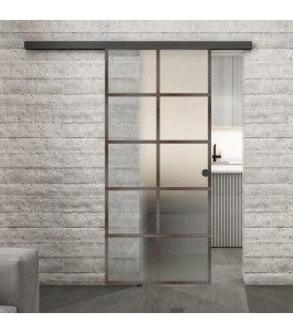 Glasschiebetür BLACK-LINE Loft Rosteisen Genietet 05 Blickdicht