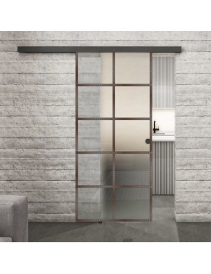 Glasschiebetür BLACK-LINE Loft Rosteisen Genietet 05 Blickdicht