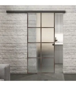 Glasschiebetür BLACK-LINE Loft Rosteisen Genietet 06 Blickdicht