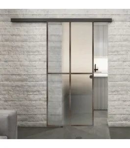 Glasschiebetür BLACK-LINE Loft Rosteisen Genietet 08 Blickdicht