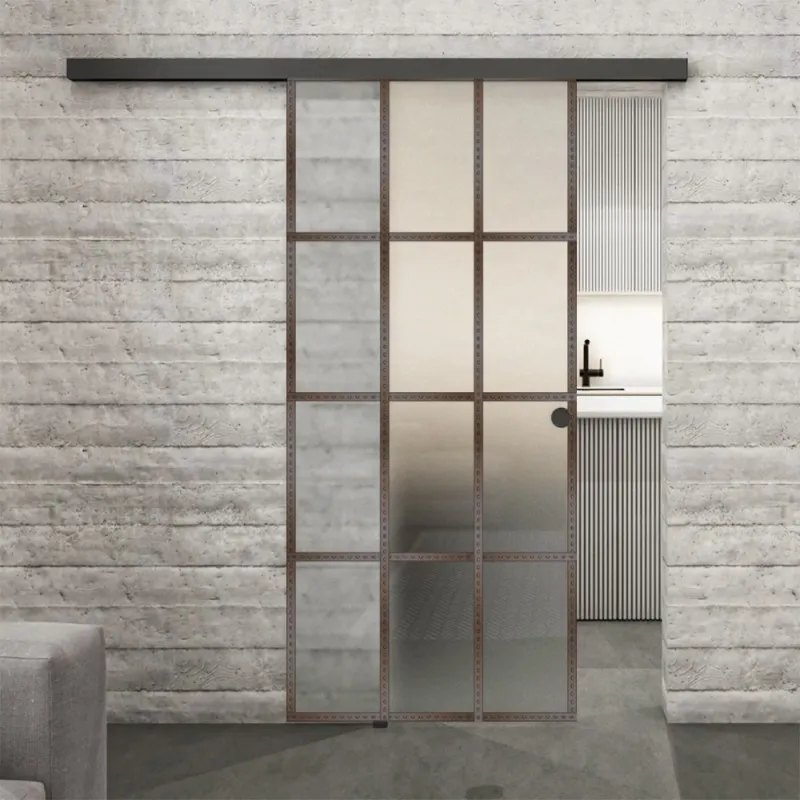 Glasschiebetür BLACK-LINE Loft Rosteisen Genietet 10 Blickdicht