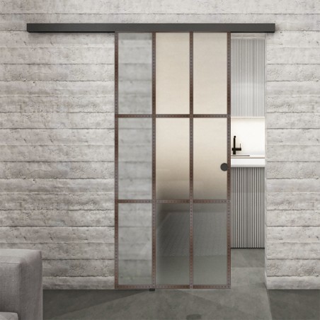 Glasschiebetür BLACK-LINE Loft Rosteisen Genietet 11 Blickdicht