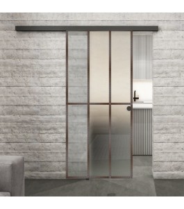 Glasschiebetür BLACK-LINE Loft Rosteisen Genietet 12 Blickdicht