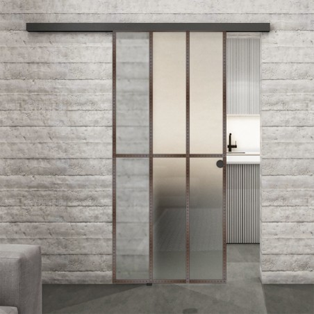 Glasschiebetür BLACK-LINE Loft Rosteisen Genietet 12 Blickdicht