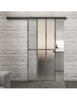 Glasschiebetür BLACK-LINE Loft Rosteisen Genietet 12 Blickdicht
