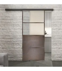 Glasschiebetür BLACK-LINE Loft Rosteisen Genietet 14 Blickdicht