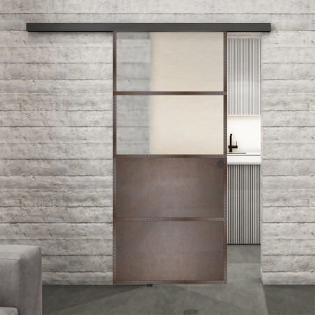 Glasschiebetür BLACK-LINE Loft Rosteisen Genietet 14 Blickdicht