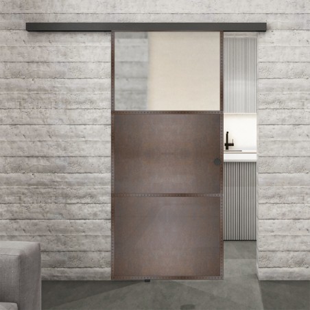Glasschiebetür BLACK-LINE Loft Rosteisen Genietet 15 Blickdicht