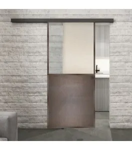 Glasschiebetür BLACK-LINE Loft Rosteisen Genietet 16 Blickdicht