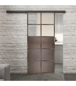 Glasschiebetür BLACK-LINE Loft Rosteisen Genietet 17 Blickdicht