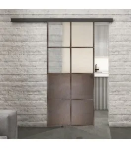 Glasschiebetür BLACK-LINE Loft Rosteisen Genietet 18 Blickdicht